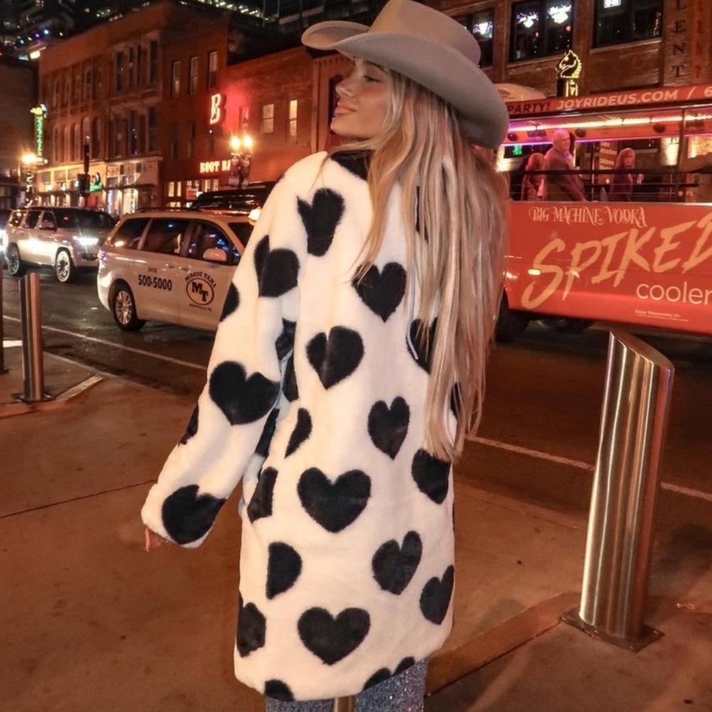 Black Hearts Pari Faux Fur Lux Driving Midi Coat, Fluffy Jacket - Picture 8 of 16